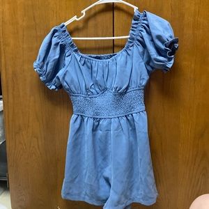 Blue Ruched Romper